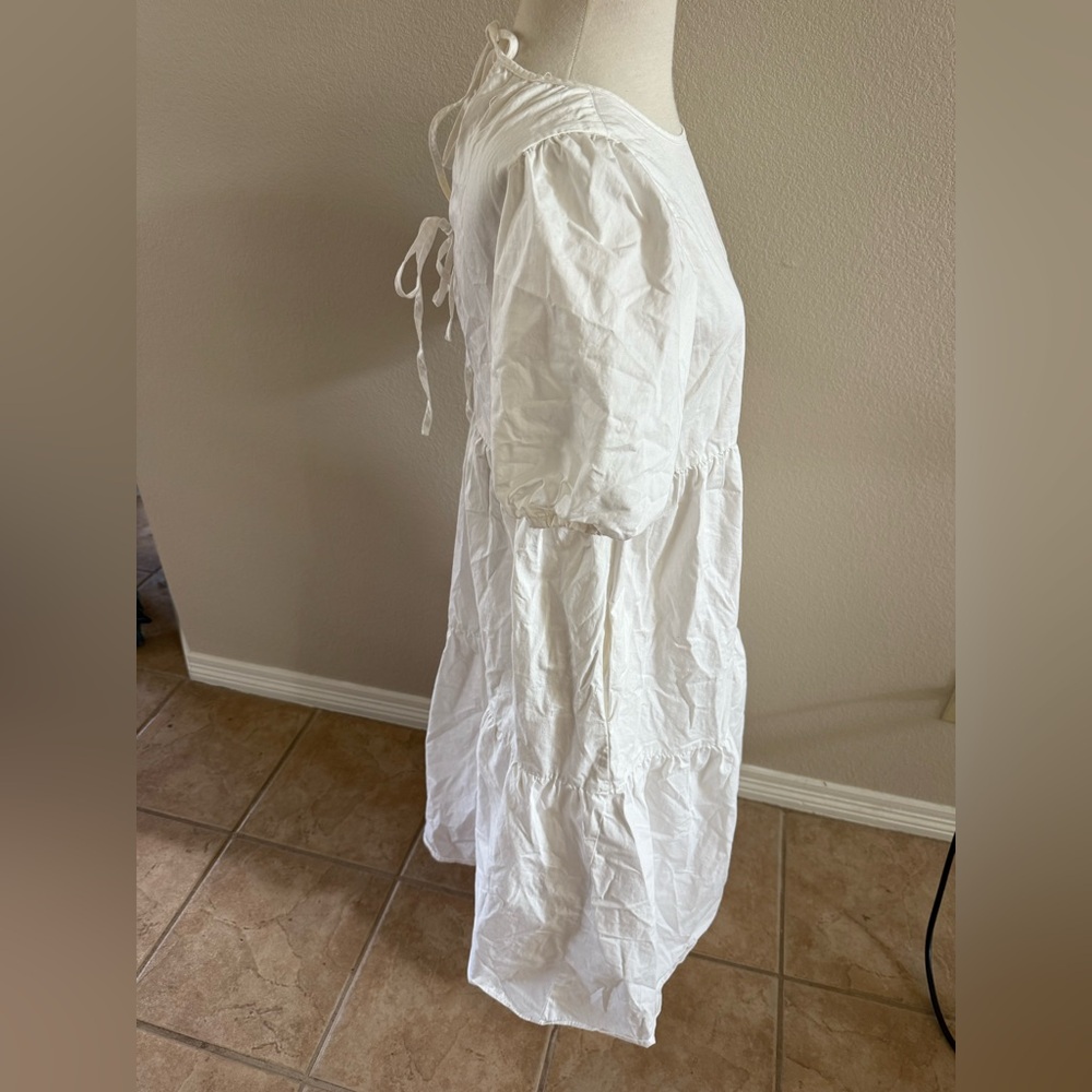 Zara Women's Dress Cotton Long Maxi Small White Tiered Puff Sleeve - Picture 4 of 8